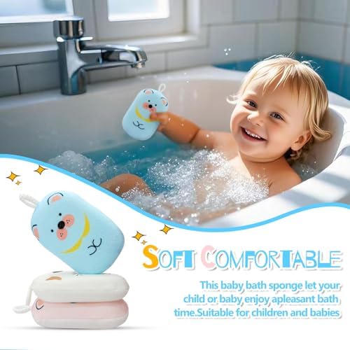 Baby and Kids Bath Loofah Sponge, Soft and Absorbent Toddler Exfoliating Body Scrubber Shower Loofa Sponge,Cute Pattern Design for Kids Baby Women Boys and Girl, 3 Pack (Bear/Dog/Cat) - Image 3