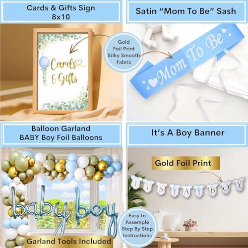 MEGA 254 Pc Watercolor Dusty Blue And Sage Green Baby Shower Decorations Boy, Gender Neutral Balloons Garland Kit, BABY boxes, Backdrop, Banners, Cake Topper, Tablecloth, Plates Napkins, Cups Utensils - Image 6