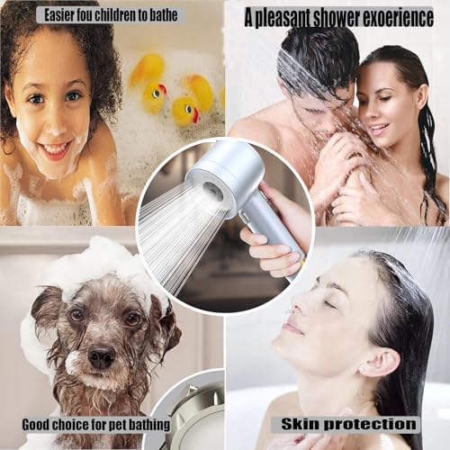 High Pressure Shower Head with Handheld, with Pause Switch 4 Spray Modes Water Saving Showerhead,Showerhead Set with Hose, Bracket and Cotton Filter, (blue) - Image 7