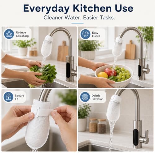 110 PCS Faucet Filter Bag,Faucet Filter Cotton Bag Set with 10 Fastening Bands and 1 Magic Sticker Strip, Easy Install Tap Water Filtration Accessories for Kitchen Bathroom Sink - Image 7