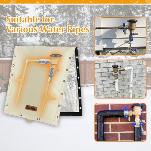 RICHIE 3-Way Opening Backflow Preventer Cover (5°F) Heavy-Duty 5-Layer Insulated Enclosure, All-Weather Protection for Outdoor Pipe, Irrigation Sprinkler Valve, Well Water Pump, 20" Wx26 H Beige - Image 6