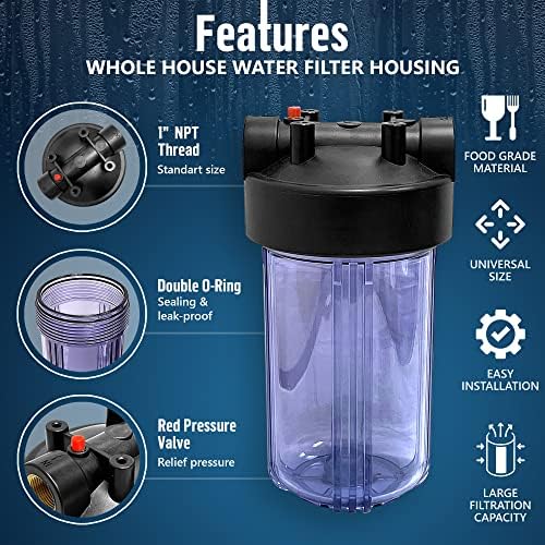 High Capacity 10 x 4.5” Whole House Filter Purifier System for Well or City Water, Presser Relief Button, 1” NPT Brass Port, Double O-Ring, Meets NSF Standards & Regulations (Transparent, 4 Sets) - Image 2