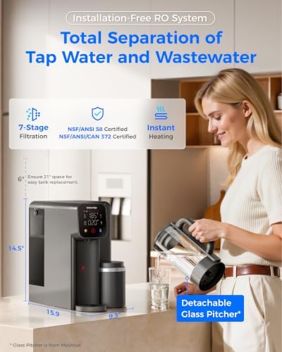 Waterdrop M6H Instant Hot Countertop RO Water Filter System, Glass Pitcher - Image 2