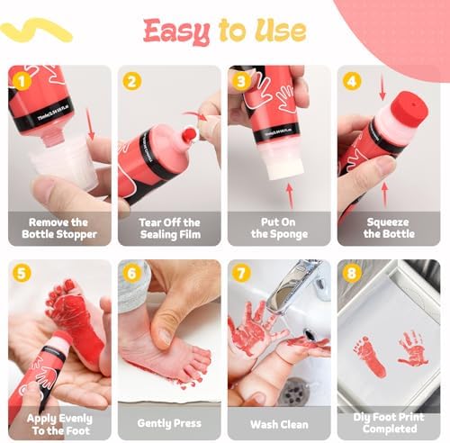 Nabance Baby Hand and Footprint Paint, Sponge Head, Baby Safe Paint, Red - Image 4