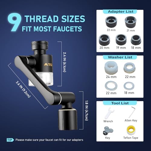 Water Filter for Sink Faucet Extender Aerator,Brass 1080°Rotatable Faucet Aerator,2 Modes Spray Attachment for kitchen/Bathroom,9pcs Cartridges Reduce Chlorine Matte Black - Image 5