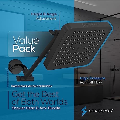 SparkPod Square Rain Shower Head with Extension Arm - Height Adjustable Shower Head with High Pressure Performance - Easy 1-Minute Installation (6" Square, Midnight Black Matte) - Image 3