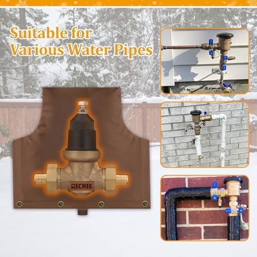 Backflow Preventer Insulated Cover (5°F) for Winter Freeze Protection, 14"W x 13"H Thickened Pressure Reducing Value & Well Pump Cover, Outdoor Waterproof Insulation Pouch for Sprinkler Valve, Brown - Image 5