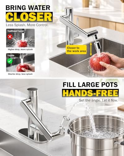Frizzlife MF1080-S Bathroom Sink Faucet and Kitchen Sink Faucet, Built-in Carbon Block Filter, NSF/ANSI 372 Certified, 1080° Rotatable, Single Hole Single Handle, Stream/Spray, 304 Stainless Steel - Image 4