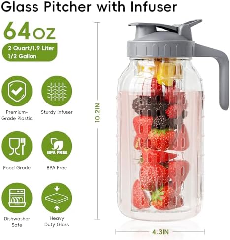 JunVpic Glass Mason Jar Pitcher, 64 oz Wide Mouth Jug - Image 2