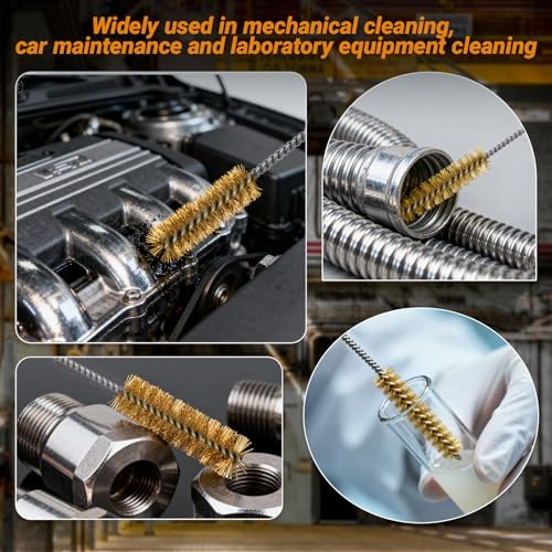 RAWILL 8Pcs Tube Cleaning Brush, Brass Stainless Steel Engine Cleaning Brushes, 12 Inch Long Round Wire Pipe Cleaner for Deep Pipes, Auto Parts, Engine Parts, 8 Sizes - Image 6