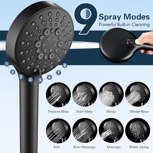 BRIGHT SHOWERS Filtered Shower Head with Handheld, High Pressure 9 Spray Mode Showerhead with Long Hose and Bracket, Water Softener Filters Beads for Hard Water - Removes Chlorine, Matte Black - Image 2