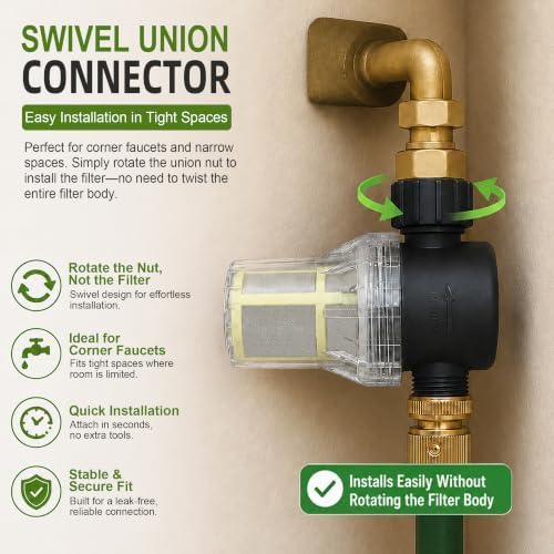 60 Mesh Garden Hose Filter with Quick Connect Set & 2 Replacement Screens, 3/4" GHT Thread Sediment Trap for Pool and Water Tank Pre-Filtration - Image 3