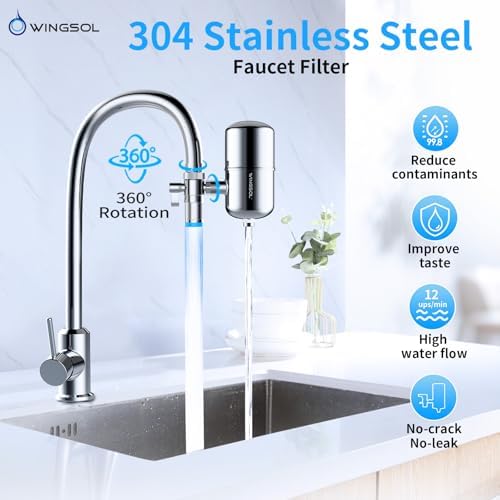 WINGSOL Stainless Steel Water Filter for Sink Faucet, Temp. Sensor LED Light, NSF/ANSI 42&53, 360° Rotating Tap Purifier Reduce PFAS, Lead, Chlorine, 350 Gallons Long-Lasting Reinforced Housing - Image 3