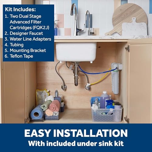GE Dual Stage Under Sink Water Filtration System with Faucet, Reduces Lead, Chlorine & More, Easy Install, Twist & Lock Design, Replace Filters (FQK2J) Every 6 Months, GXK255TBN - Image 3