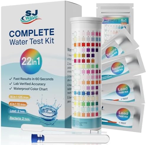 SJ WAVE 22 in 1 Water Test Kits - 125 Strips Drinking Water Test Kit, Home Tap and Well Water Tester for Bacteria pH Hardness Lead Iron Copper Chlorine Cyanuric Acid by SJWAVE