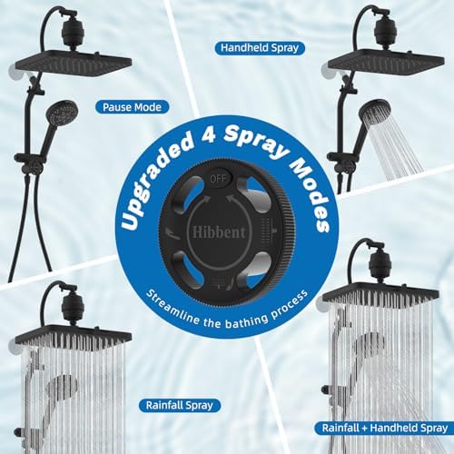 Hibbent 5-spray Dual Filtered Rainfall Shower Head with 10 Spray Handheld - Image 3