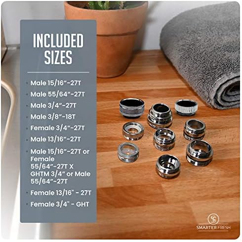 9-Piece Faucet Adapter Kit, Brass Aerator Adapter Set to Connect Garden Hose, Water Filter, Standard Hose via Diverter, in RV & Other - Male & Female Faucet Adapter for Sinks - Image 3