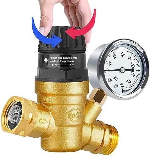 Boltigen RV Water Pressure Regulator with Gauge Lead-Free Brass Knob Adjustable Water Pressure Reducer Valve, for Camper Travel Trailer RV Drinking Water Pressure Adjust, Protecting Plumbing System by Boltigen