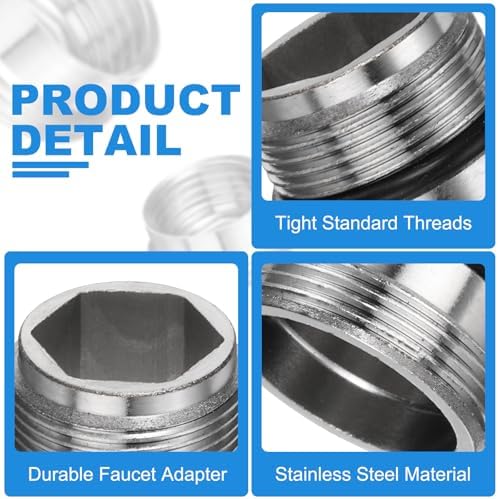 uxcell 3Pcs Faucet Adapter Kit, Male 0.73in to Male 0.87in Kitchen Sink Stainless Steel Tap Aerator Adapter Set to Connect Garden Hose, Water Filter, Standard Hose Diverter - Image 3