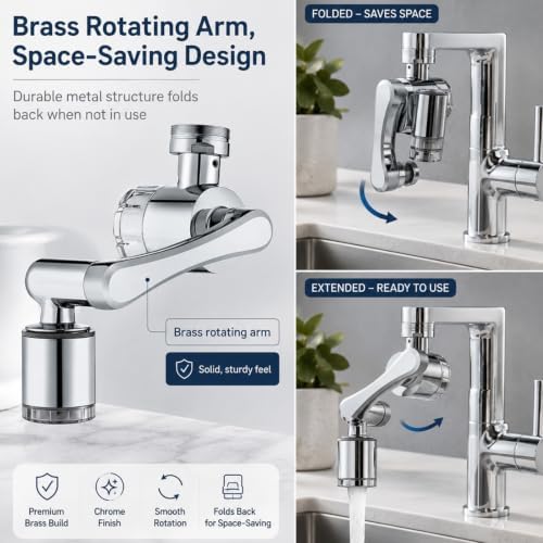 1080° Swivel Brass Faucet Extender, 2-Mode Filter, 20/22/24mm Adapters (Gold) - Image 7