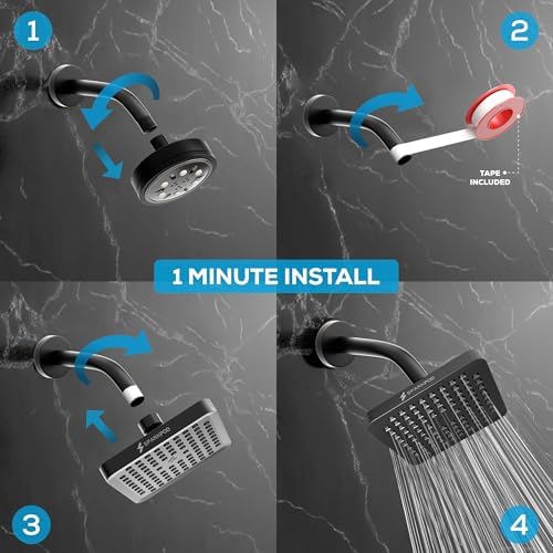 SparkPod Rain Shower Head, 6 Inch Square, Midnight Black Matte Finish - Image 5
