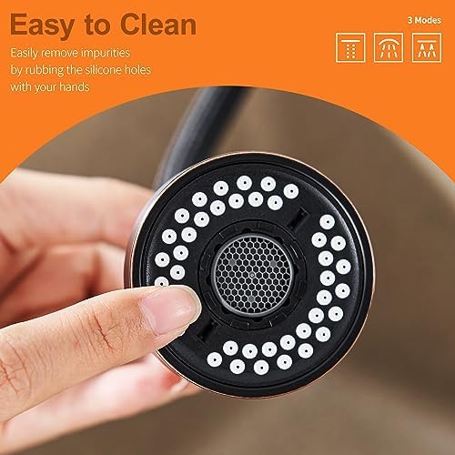 TIORIY Kitchen Faucet Head Replacement with 15 Adapters, 3 Modes Kitchen Faucet Spray Head Replacement, Pull Out Kitchen Faucet Sprayer Head Nozzle, Oil Rubbed Bronze, Plastic - Image 4