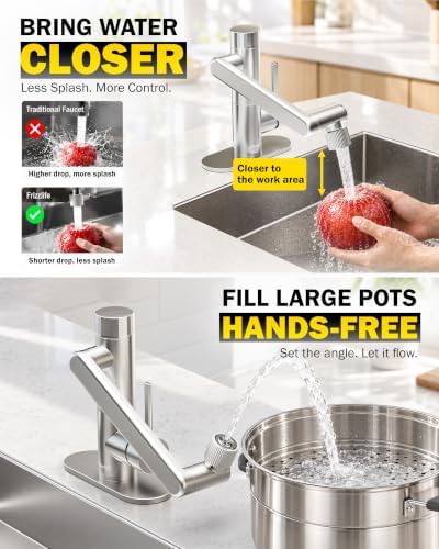 Frizzlife MF1080-S Bathroom Sink Faucet and Kitchen Sink Faucet, Built-in Carbon Block Filter, NSF/ANSI 372 Certified, 1080° Rotatable, Single Hole Single Handle, Stream/Spray, 304 Stainless Steel - Image 4