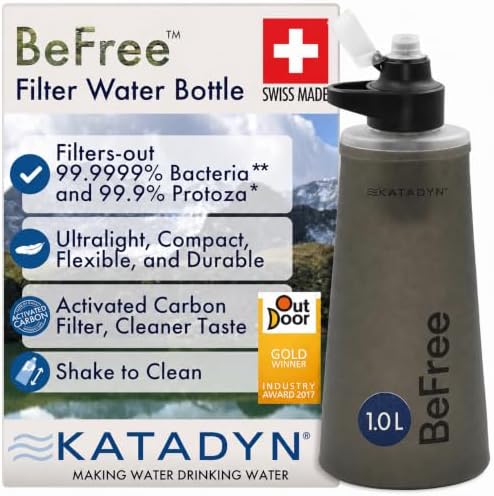 Katadyn BeFree 1L Lightweight Collapsible Water Filter Bottle for Outdoors by Katadyn