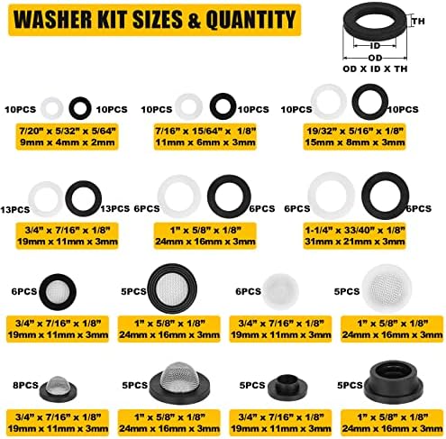 155 PCS Rubber & Silicone Hose Washers Kit, 20 Sizes with Screen Filter - Image 2