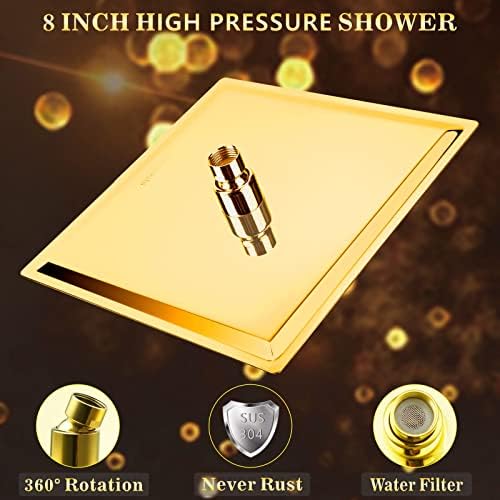 Voolan Rain Shower head, High Pressure Shower Head Made of 304 Stainless Steel, Relaxed Shower Experience Even at Low Water Flow and Pressure(8" Gold) - Image 2