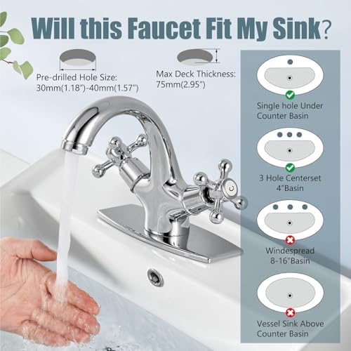 Aolemi Bathroom Sink Faucet 1 Hole or 3 Hole with Drain Polish Chrome - Image 3
