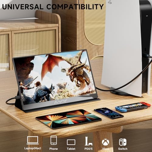 memzuoix 15.6" FHD 1080P Portable Monitor｜Second External｜100% sRGB｜USB-C+HDMI for PS5/Switch｜VESA Mount｜Built-in Speakers | Grey - Image 4