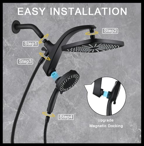 Rain Shower Head with Handheld Showerhead, Black 1.8GPM 460311 + Holder - Image 6