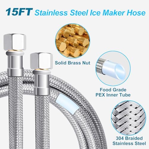 Refrigerator Water Line Kit - 15 FT Tubing with Valve for Ice Maker/Fridge - Image 2