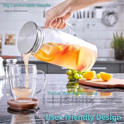 Bivvclaz 2 Liter 68 oz Glass Pitcher with Lid and Handle, Glass Carafe for Hot/Cold Water, Large Iced Tea Pitcher for Coffee, Juice and Homemade Beverage - Image 3