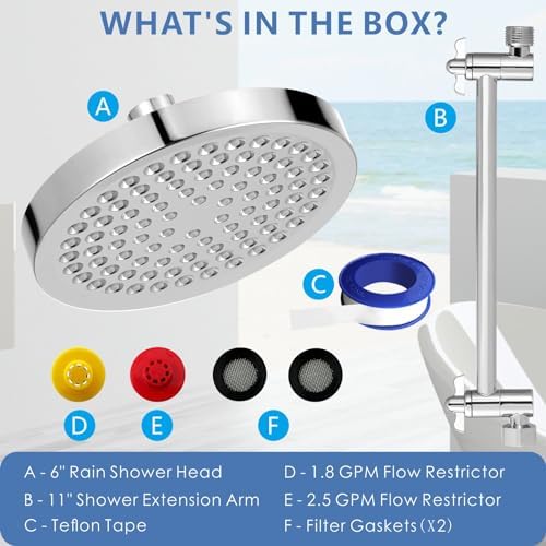 Voolan Rain Shower Head with Extension Arm - High Pressure Rainfall Showerhead - Luxury Modern Look - Comfortable Shower Experience Even at Low Water Flow (Round, Chrome) - Image 6