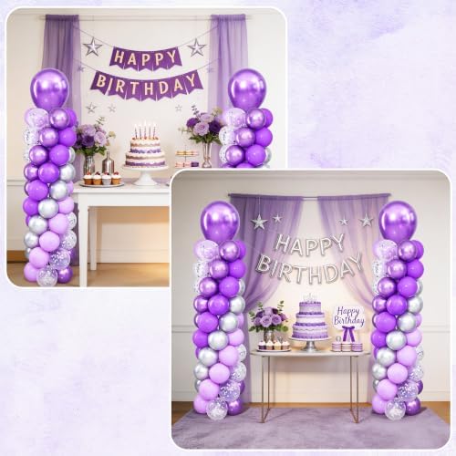 Purpe and Silver Balloon Column Stand Kit Set of 2 for Floor - Image 7