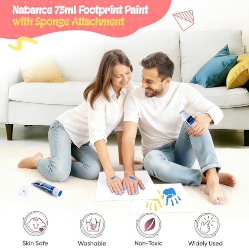 Nabance Baby Hand and Footprint Paint, Sponge Head, Baby Safe Paint, Blue - Image 2
