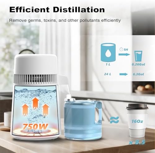 ROVSUN 1.1 Gallon Water Distiller for CPAP Machine, 4L Countertop Distiller Machine, Stainless Steel Interior & BPA-Free Container, Distilled Water Maker Purifier for Home Office Dental Lab - Image 2