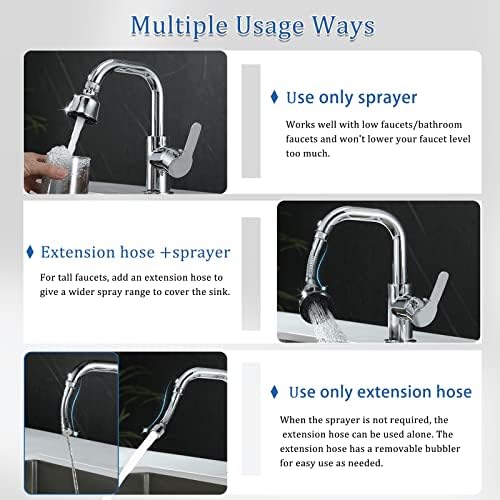 Sink Faucet Sprayer Attachment, Upgrade 4 Mode Adjustable Kitchen Faucet Head, Movable Kitchen Tap Head 360° Rotatable with Extension Hose, Anti-Splash Sink Sprayer Facuet Nozzle Head Water Saving - Image 2