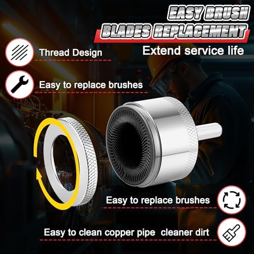 1/2"&3/4"&1" Copper Pipe Cleaner for Drill with 1/4" Hex Shank & Brush Blades & Metal Pipe Cleaning Brush, Tube Thread Cleaner, Plumbing Tools for Plumber Removing Rust, HVAC Stain Removal(3 Piece) - Image 3