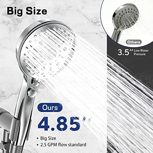 High Pressure Handheld Shower Head 11 Spray Settings, 4.85 inch Pause Switch Water Saving Shower Head, Removable High Flow Bathroom Showerhead with Long Hose and Adjustable Bracket(Chrome) - Image 3