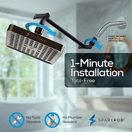 SparkPod Square Rain Shower Head with Extension Arm - Height Adjustable Shower Head with High Pressure Performance - Easy 1-Minute Installation (6" Square, Vintage Oil-Rubbed Bronze) - Image 6