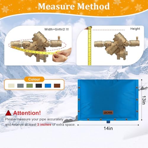 Backflow Preventer Insulated Cover (5°F) for Winter Freeze Protection, 21" W x 16" H Thickened Pressure Reducing Value & Well Pump Cover, Outdoor Waterproof Insulation Pouch for Sprinkler Valve, Blue - Image 2