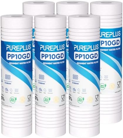 PUREPLUS 5 Micron 10"x2.5" Whole House Grooved Sediment Water Filter 6 Pack by PUREPLUS