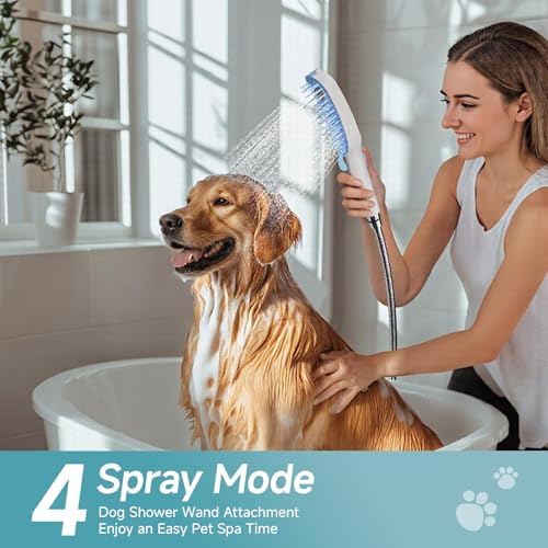Dog Shower Attachment with 4 Adjustable Spray Patterns, Pet Shower Attachment Hose for Easy Installation, Dog Shower Brush for Bathing and Grooming, Indoor/Outdoor Use，Blue/White - Image 2