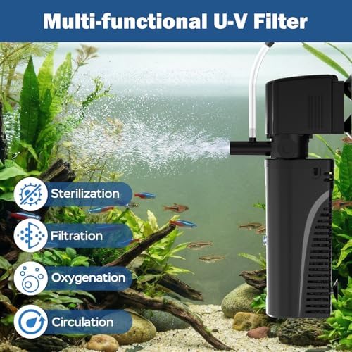 Aquarium U-V Filter for Green Water, Fish Tank Filter with U-V Light & Timer, Turtle Tank Filter with Dual Outlet & Aeration, for 10-30 Gallon Freshwater & Saltwater - Image 2