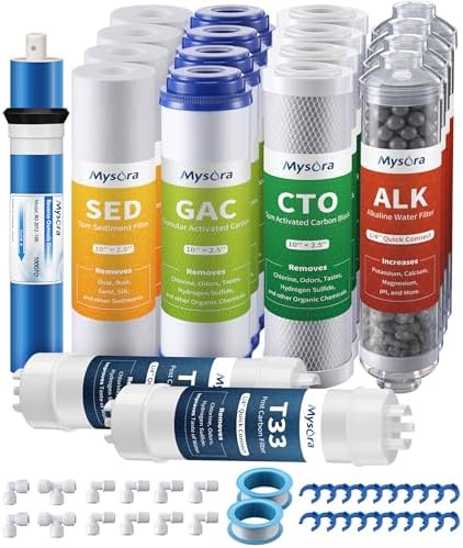 F19K75 NSF Certified 2-Year Replacement Filter Cartridge Set Compatible with iSpring RCC7AK, 19-Count for Standard 6-Stage Reverse Osmosis (RO) Systems with Alkaline Remineralization Filter by Unknown
