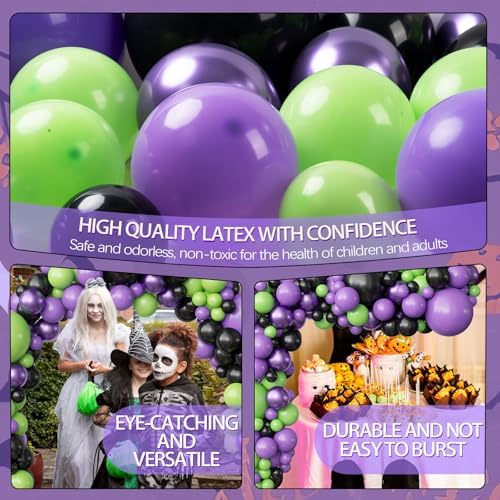 OuMuaMua Halloween Balloon Garland Arch Kit, 116PCS Green Purple Black Balloons Metallic Purple Balloons for Halloween Party Decorations Kids Birthday Baby Shower Party Favors, 5/10/12/18 Inch - Image 4
