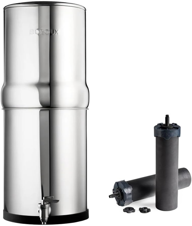 Boroux Legacy Gravity-Fed Countertop Stainless Steel Water Filter System | 3 Gallons with 2 Authentic Black Foundation. Filters by Boroux